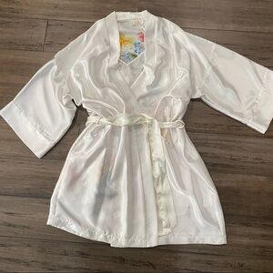 L.A. Intimates satin white floral night‎ gown and robe chemise USA made slip